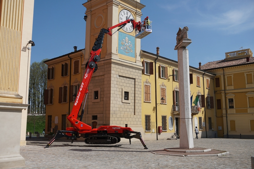 Compact spider lift used for indoor height access.