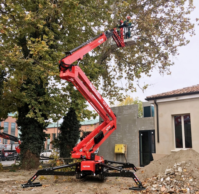 Foldable spider lift designed for narrow entry access.