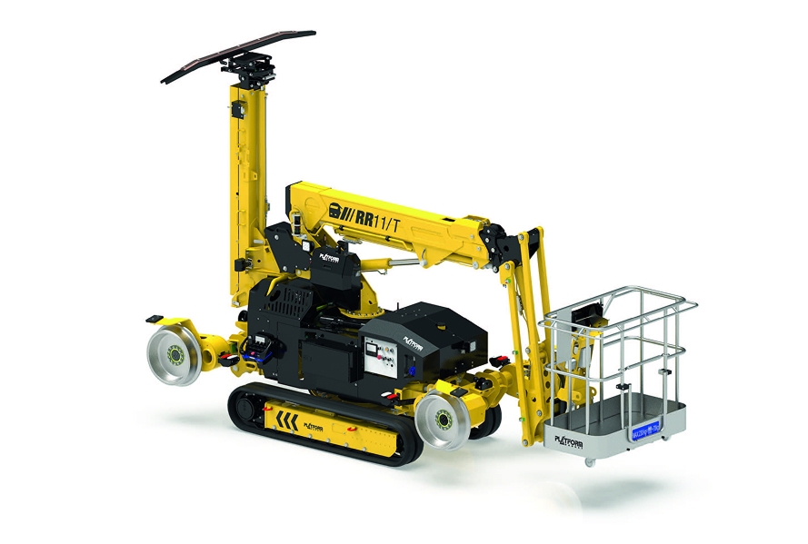 Compact tracked boom lift in folded transport position