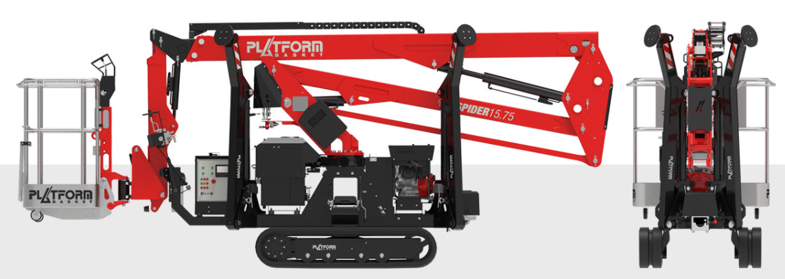 Spider 15.75 aerial work platform in a compact transport mode.