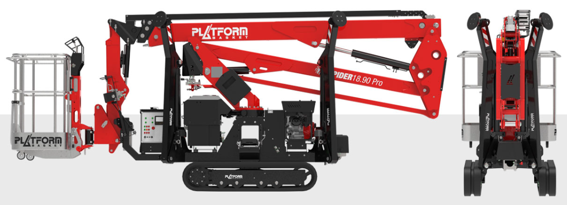 Folded spider lift in transport position for easy maneuverability