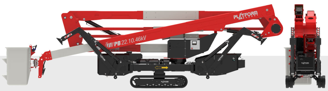 Compact spider lift in a folded and transportable state.